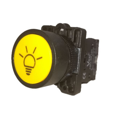 Pulsador de plástico amarillo marcado "Luz"